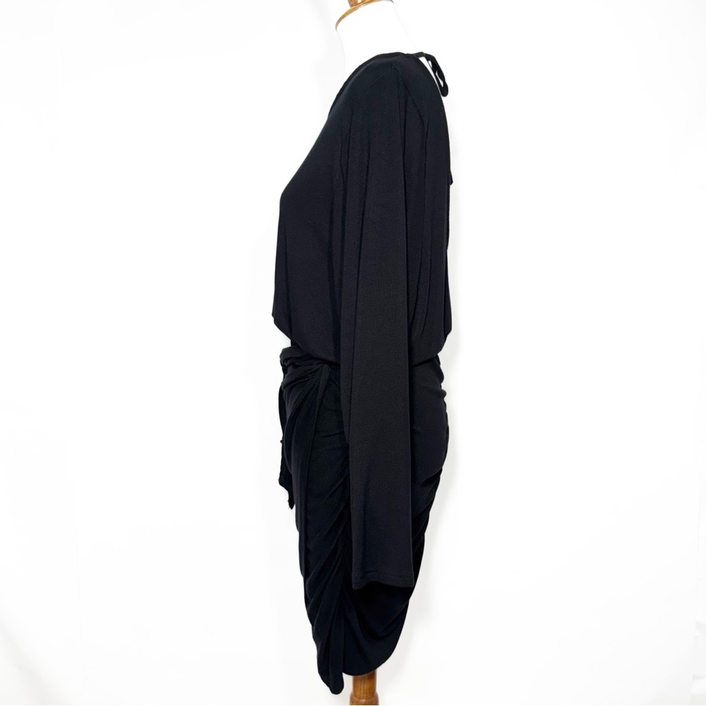 NWT Free People Black Wrap Tie Waist Dolman Long Sleeve Knit LBD Mini Dress M - Picture 6 of 12